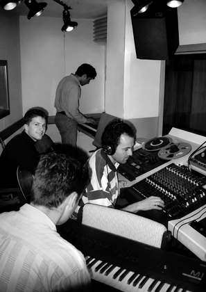 JDVS with Basement Annex during a studio recording session in 1995