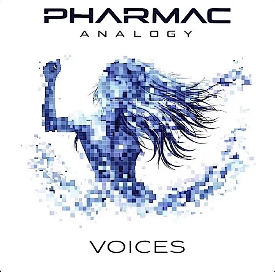 VOICES single artwork by Pharmac Analogy, with a blue pixelated figure on a white background